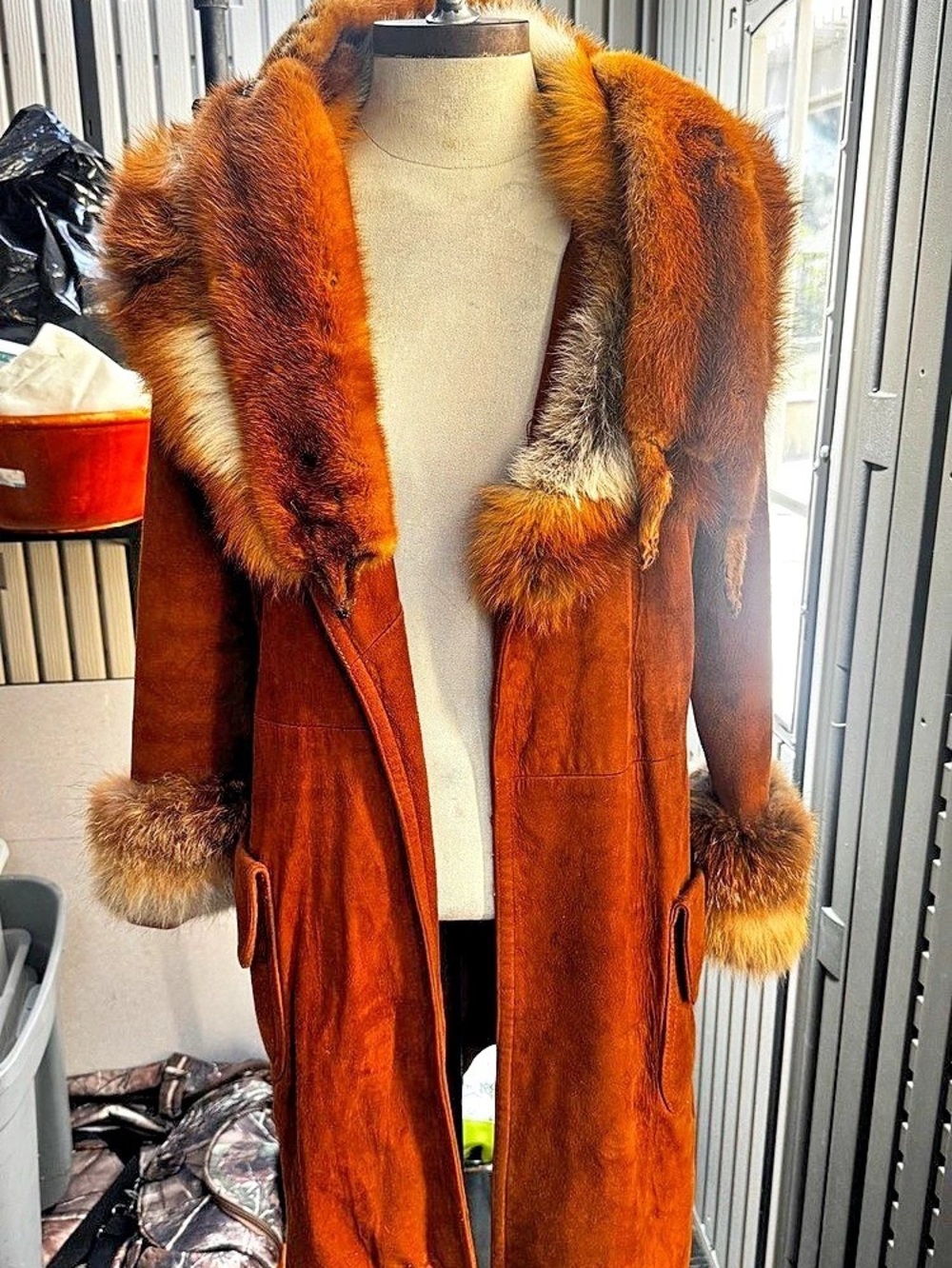 Brown Leather Fur Collar Coat